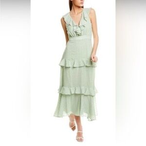 Taylor Sage Green Chiffon Dot Sleeveless Tiered Maxi Dress Coquette Formal  4